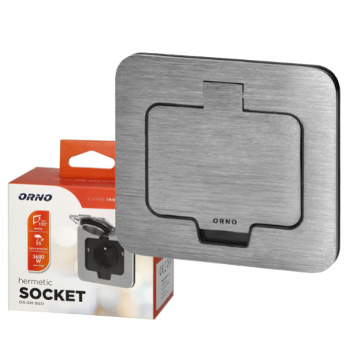 Hermetyczne gniazdo elektryczne IP55 kąt otwarcia 110st. szczotkowane aluminium ORNO - gniazdo[2].png